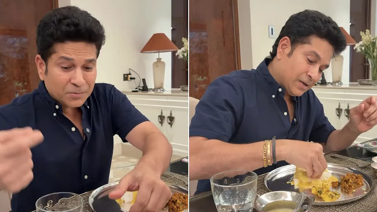 Sachin Tendulkar eating a home-cooked meal.