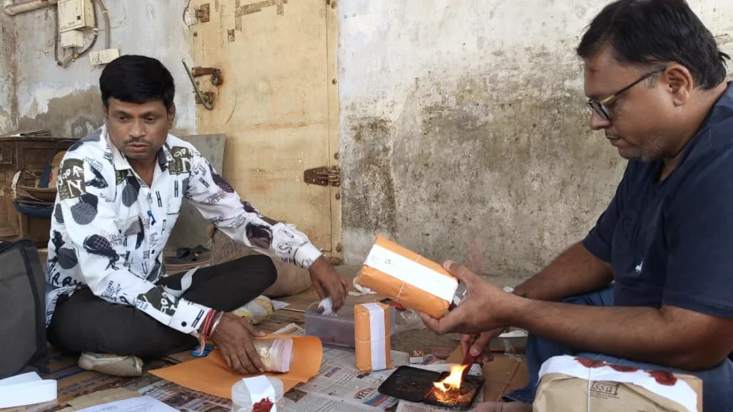 Officials inspecting food samples