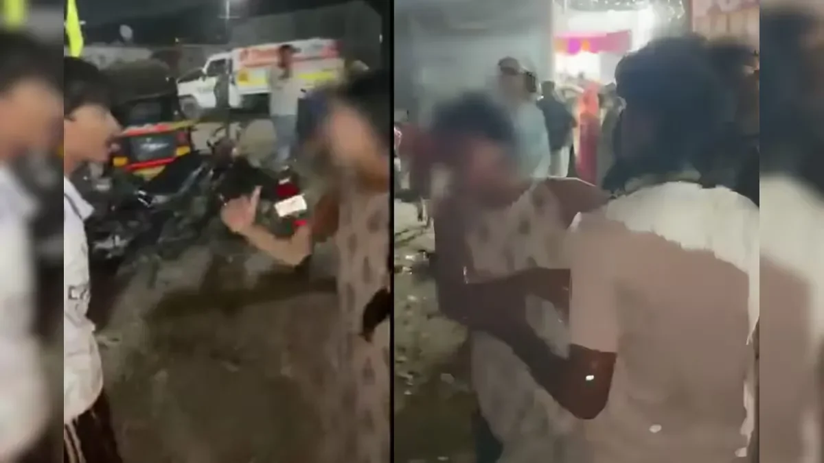 A still from the viral video of the alleged assault at a Garba event in Nalasopara