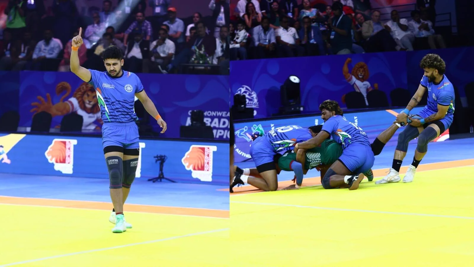 India players in action against Bangladesh in kabaddi.