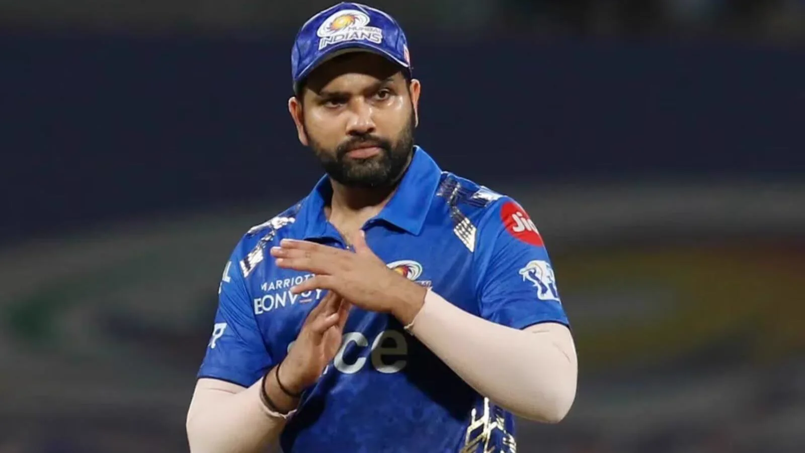 Rohit Sharma in Mumbai Indians colours during an IPL match.