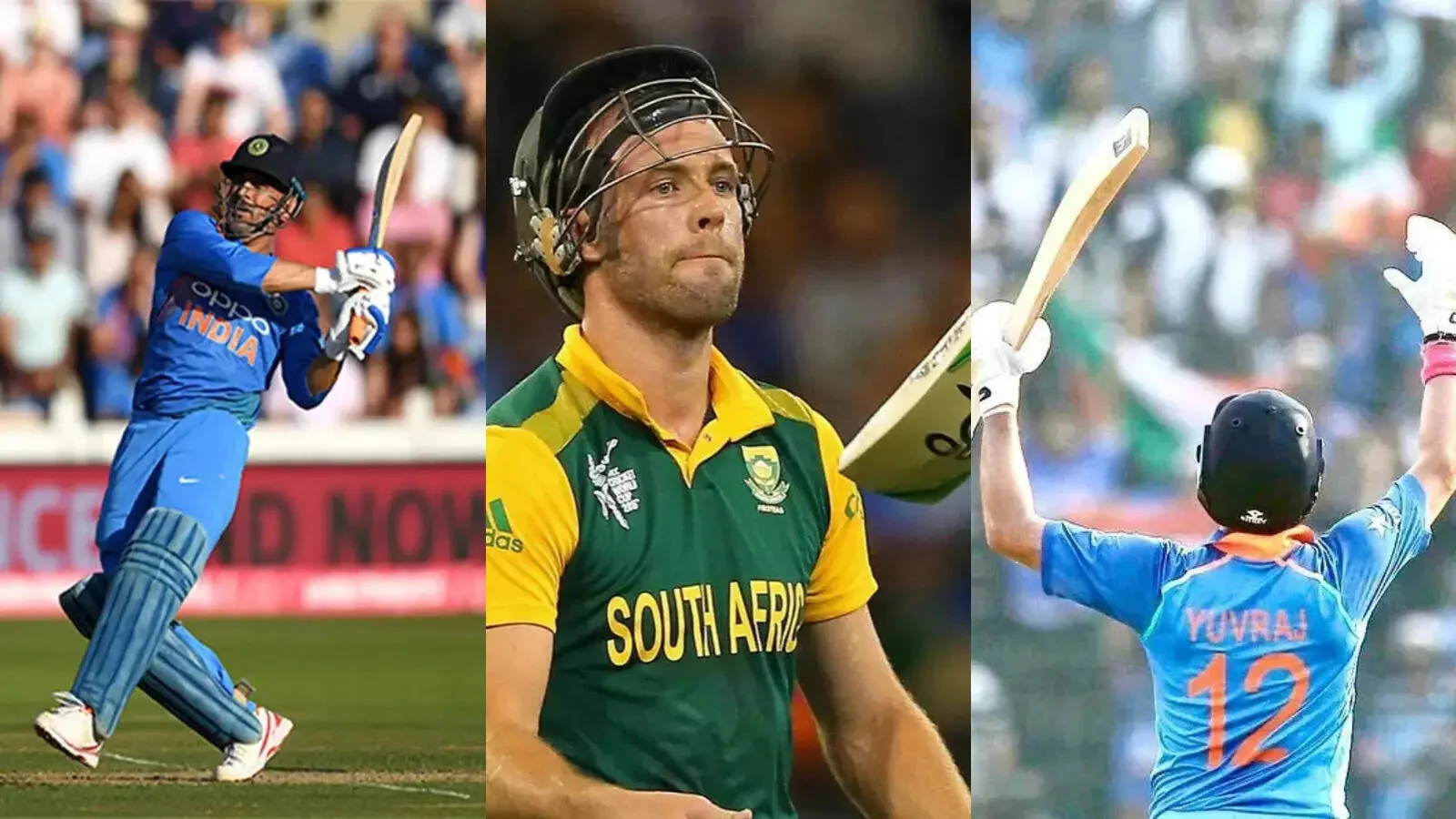 MS Dhoni, AB de Villiers and Yuvraj Singh in action.