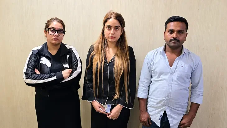 Shraddha Dubey, Rashmi Dubey and Tanveer Ali after their arrest in Nagpur