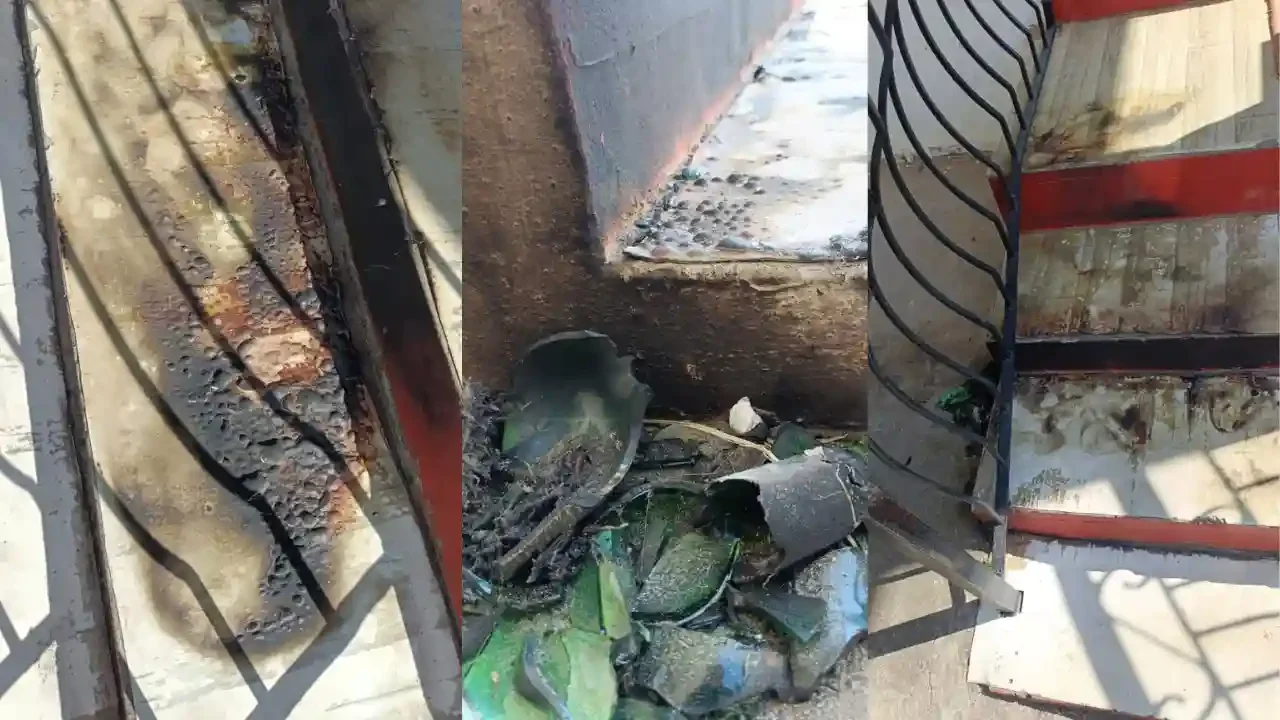 Charred remains and fire damage after a petrol bomb attack in Shillong