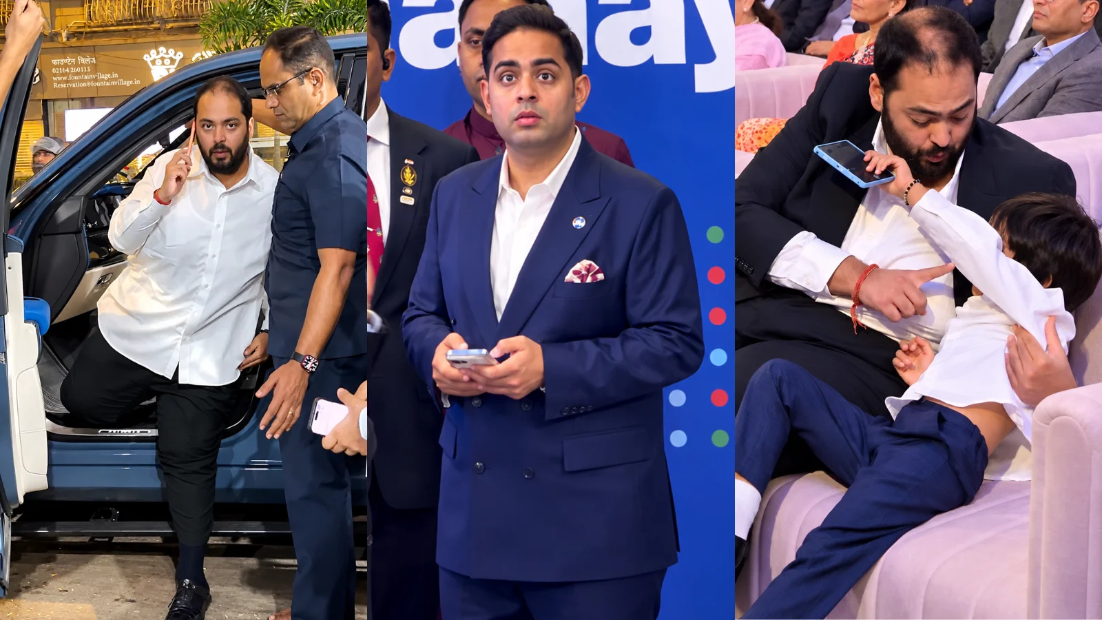 Akash Ambani and Anant Ambani with their phones.