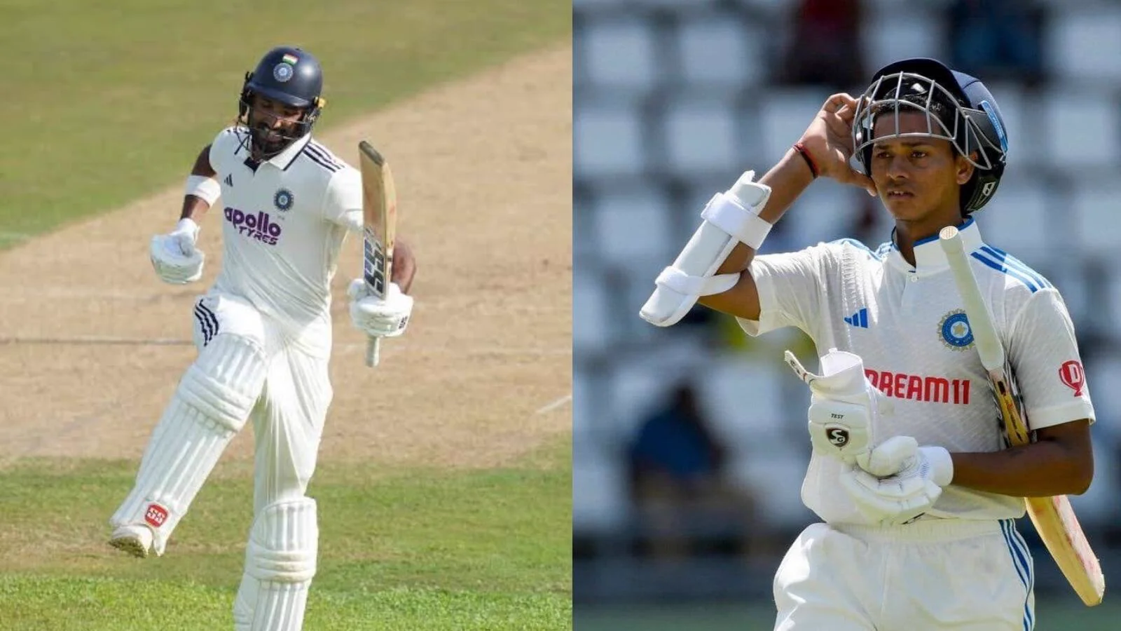 Devdutt Padikkal running between the wickets and Yashasvi Jaiswal walking off.