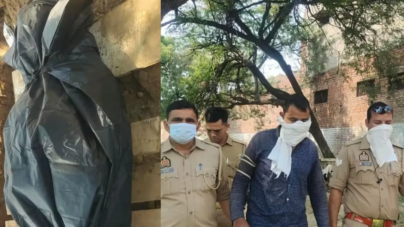 Police escorting the accused after the body was recovered in Mathura.