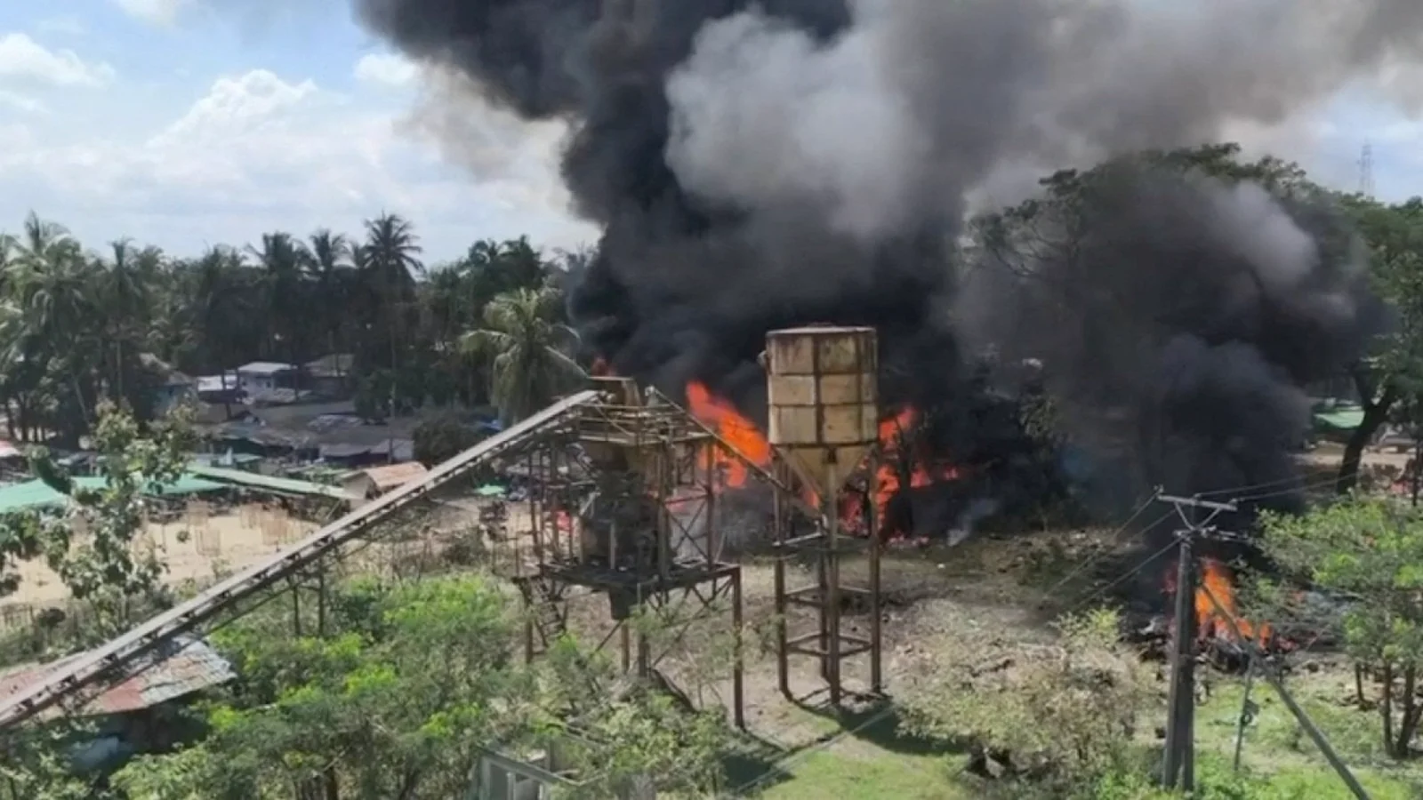 Fire and smoke at a site in Myanmar.