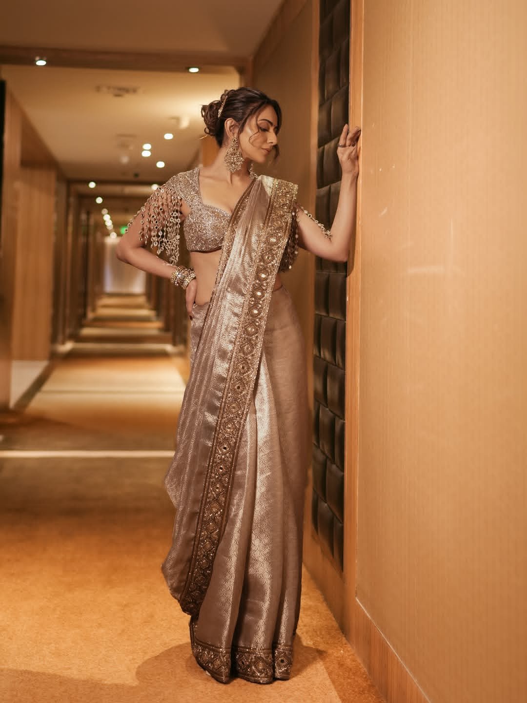 Rakul Preet Singhs Dazzling Look In A Mirror Work Blouse